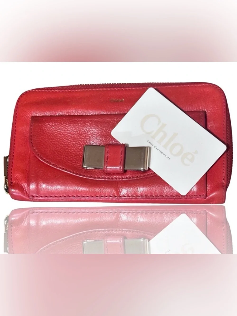 Chloe Wallet ❤️ COA Lily Ribbon Wallet in Bright Red Soft Pebbled Leather